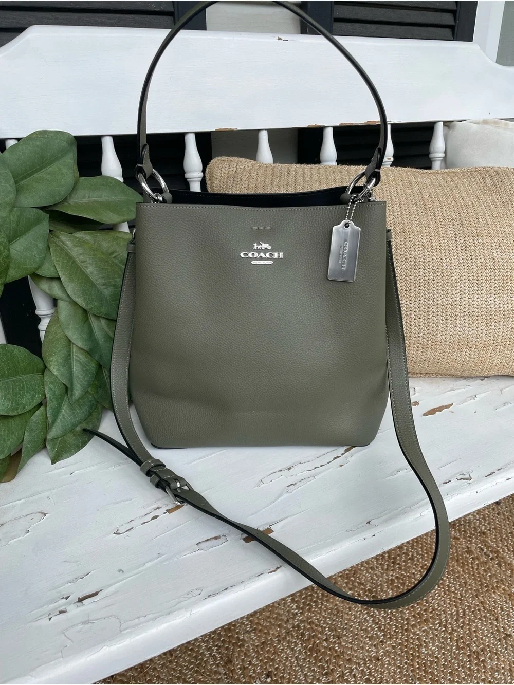 COACH Mollie Bucket Bag Olive Green Pebbled Leather